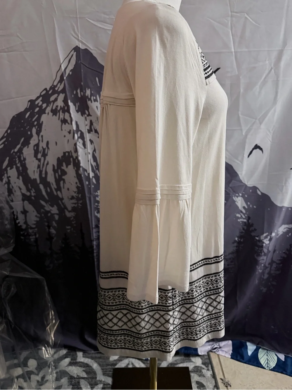 J. Jill Cream Tunic Dress with Black Embroidered Trim size Small